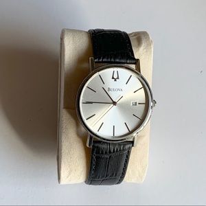 Bulova Men’s Leather Black Watch